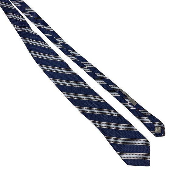 Daniel Cremieux Signature Collection Handmade Striped Tie Navy Blue Brown Silk - Picture 2 of 5
